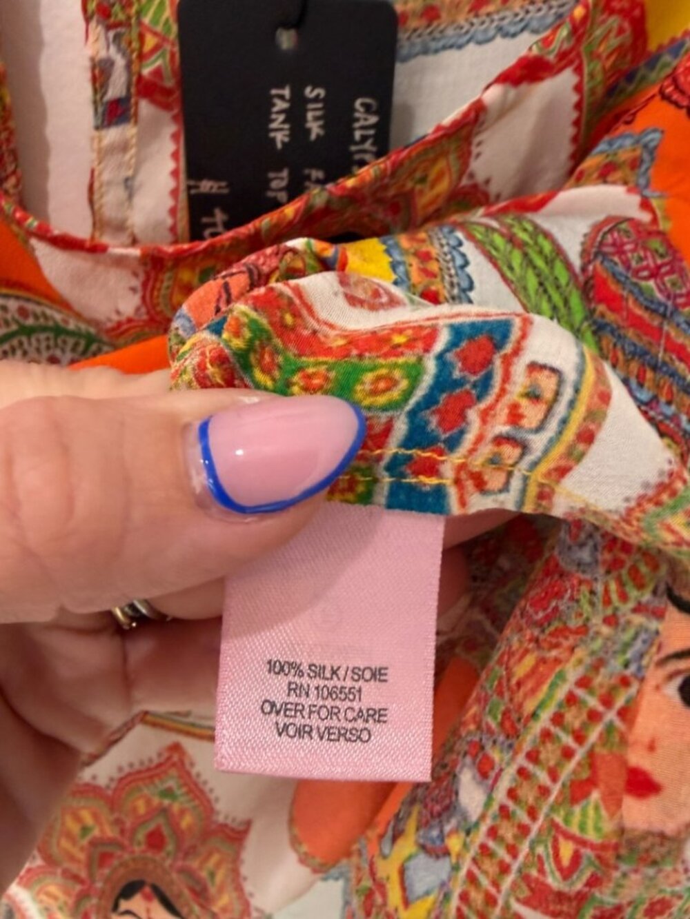Calypso St. Barth Silk Tank Top Printed Boho India Motif Orange Multicolor Size - Picture 5 of 5